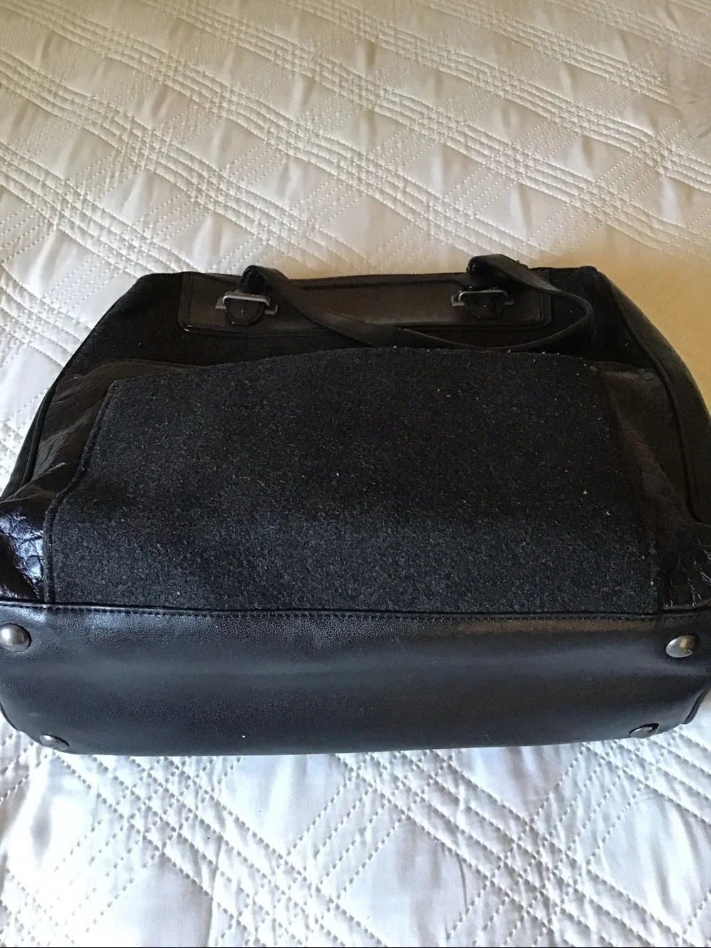 Coach Black Leather and Wool Briefcase with Croc-Trim Pocket